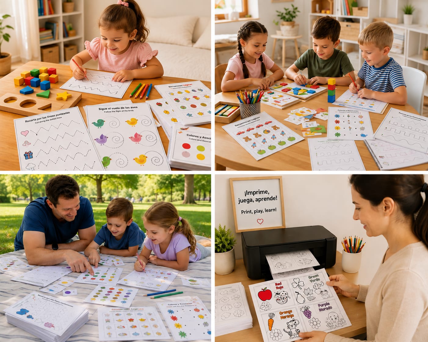 Collage de niños y familias disfrutando las actividades bilingües de Little Hands