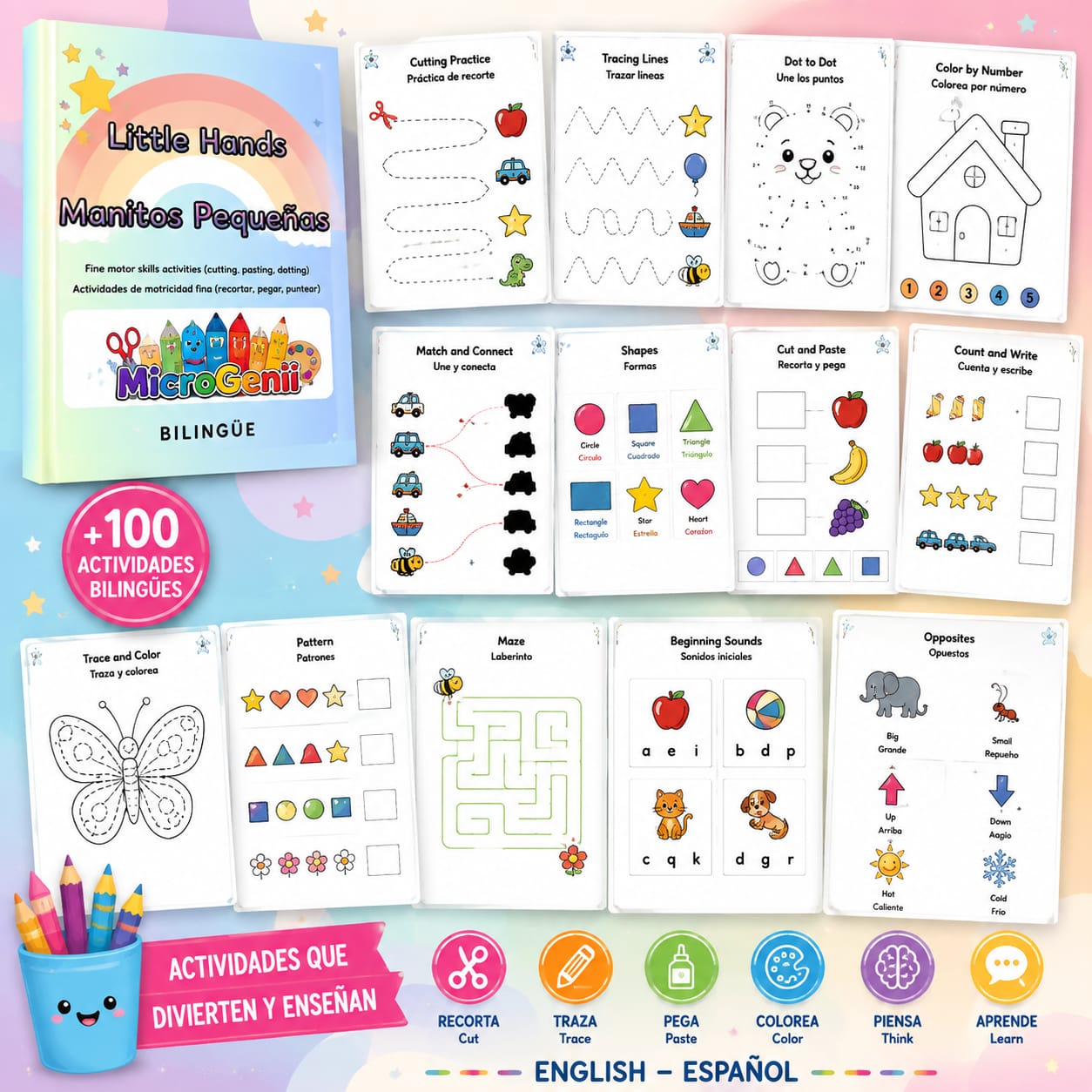 Colección Little Hands – Manitos Pequeñas: más de 100 actividades de motricidad fina bilingües con niños aprendiendo inglés y español