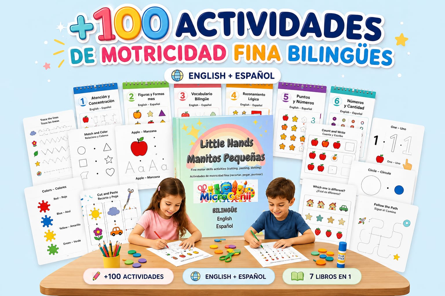 Ebook principal Little Hands – Manitos Pequeñas con actividades bilingües de recorte, trazo y colorear